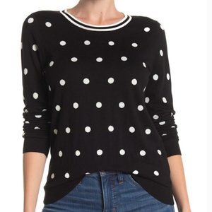 NWT $80 J. Crew Polka Dot Crew Neck Pullover in Black/White Polka Dots- size XS!